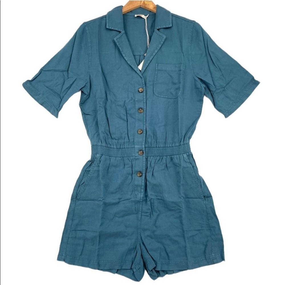 Faherty Teal Button-Up Romper - image 1